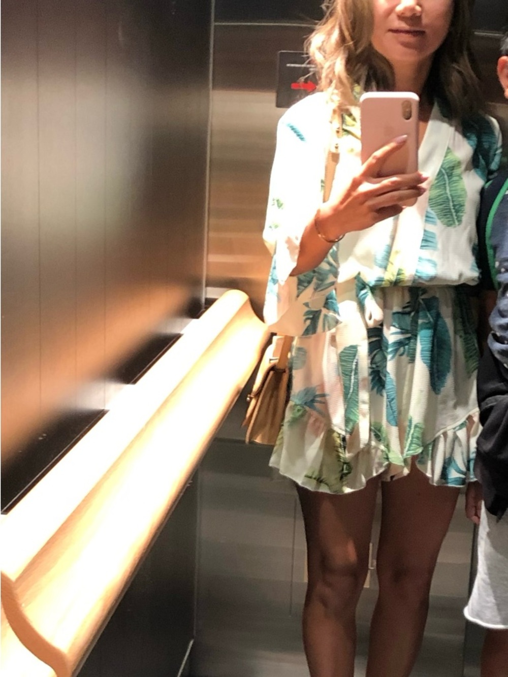 Boohoo Petite White Romper with Green & Teal Leaf Print